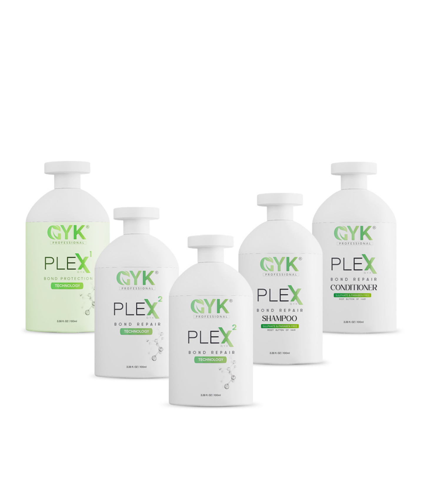 GYK Professional PLEX Bond Repair Mini Combo – 100ml (No.1 + No.2 x2 + Shampoo + Conditioner)