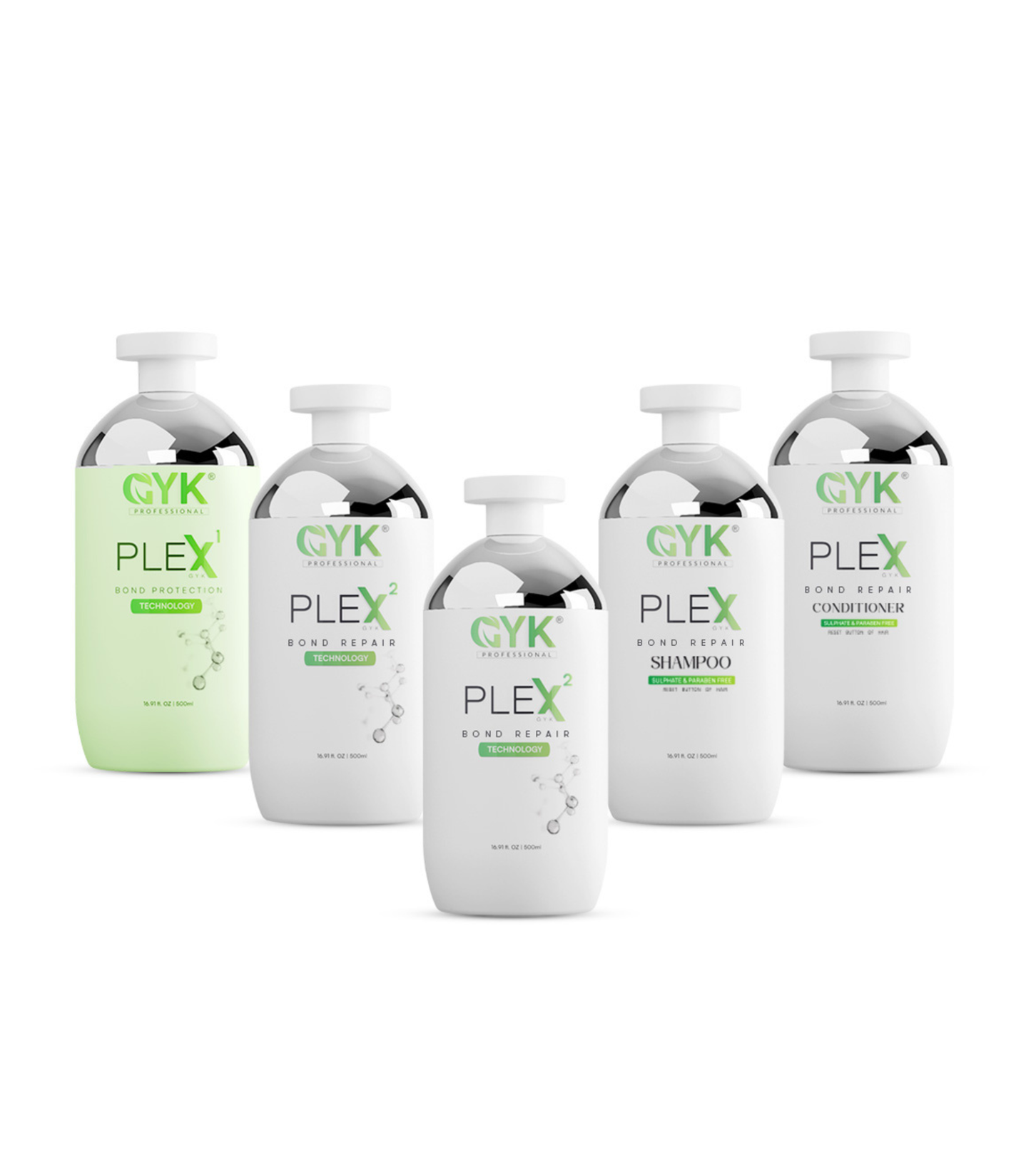 GYK Professional PLEX Bond Repair System Combo – 500ml (No.1 + No.2 x2 + Shampoo + Conditioner)